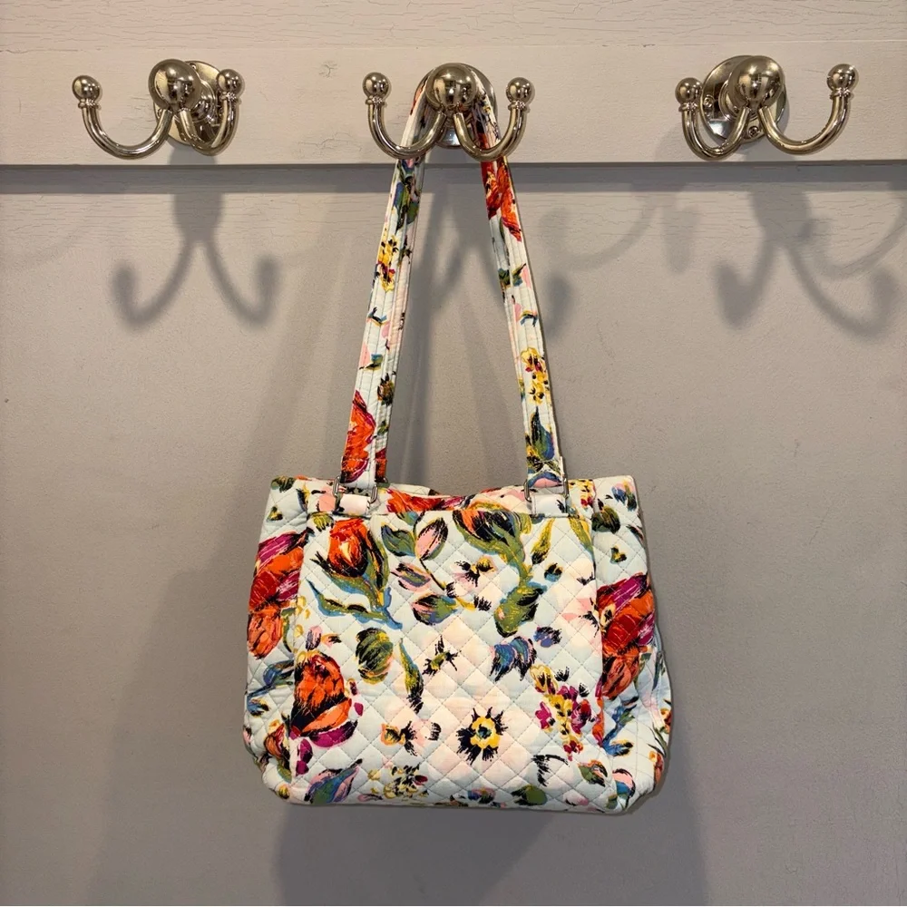 Vera Bradley Sea Air Floral Triple Compartment Large Shoulder Bag